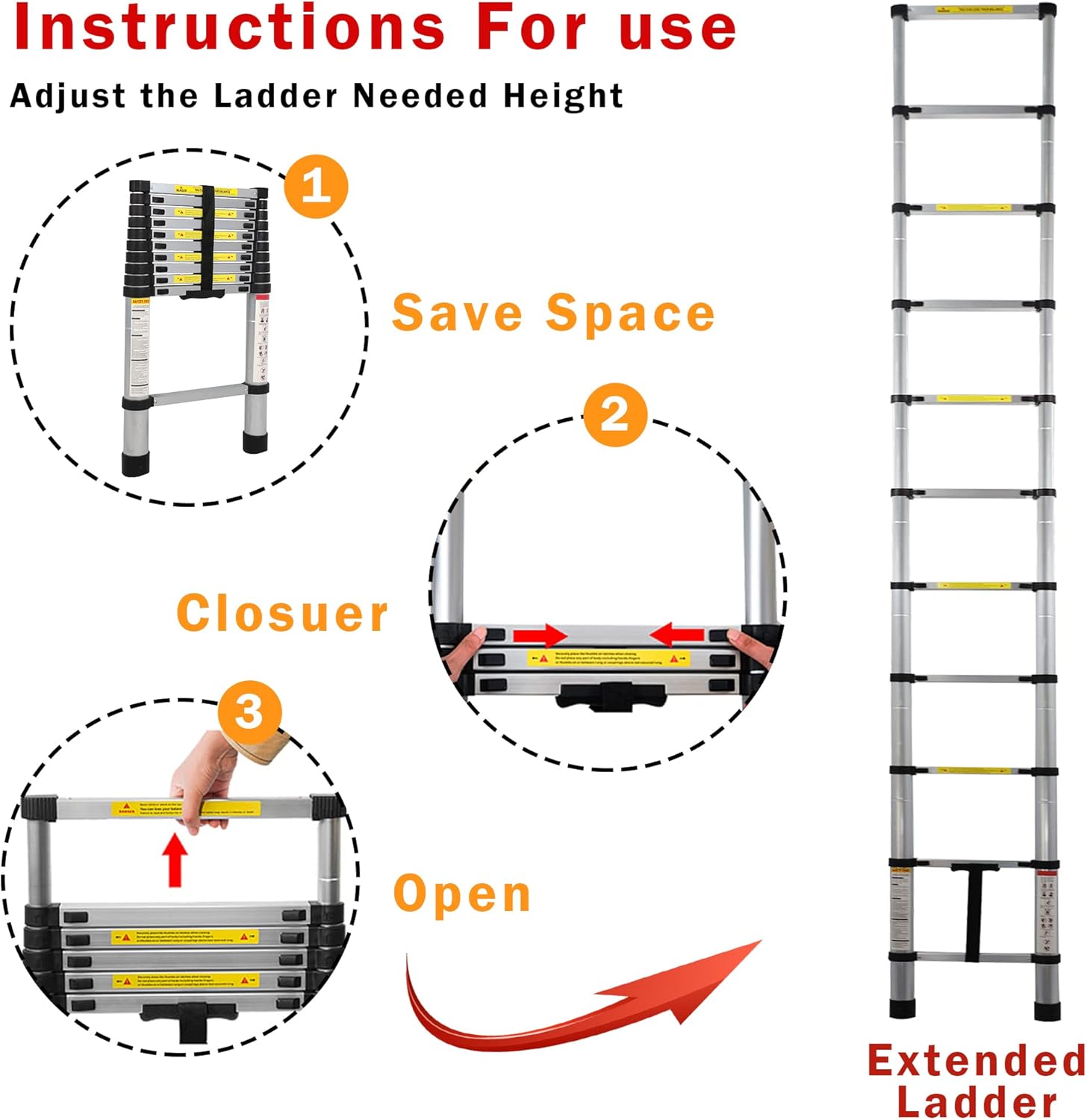 Telescoping Ladder,149.6'' Aluminum Lightweight Extension Ladder.