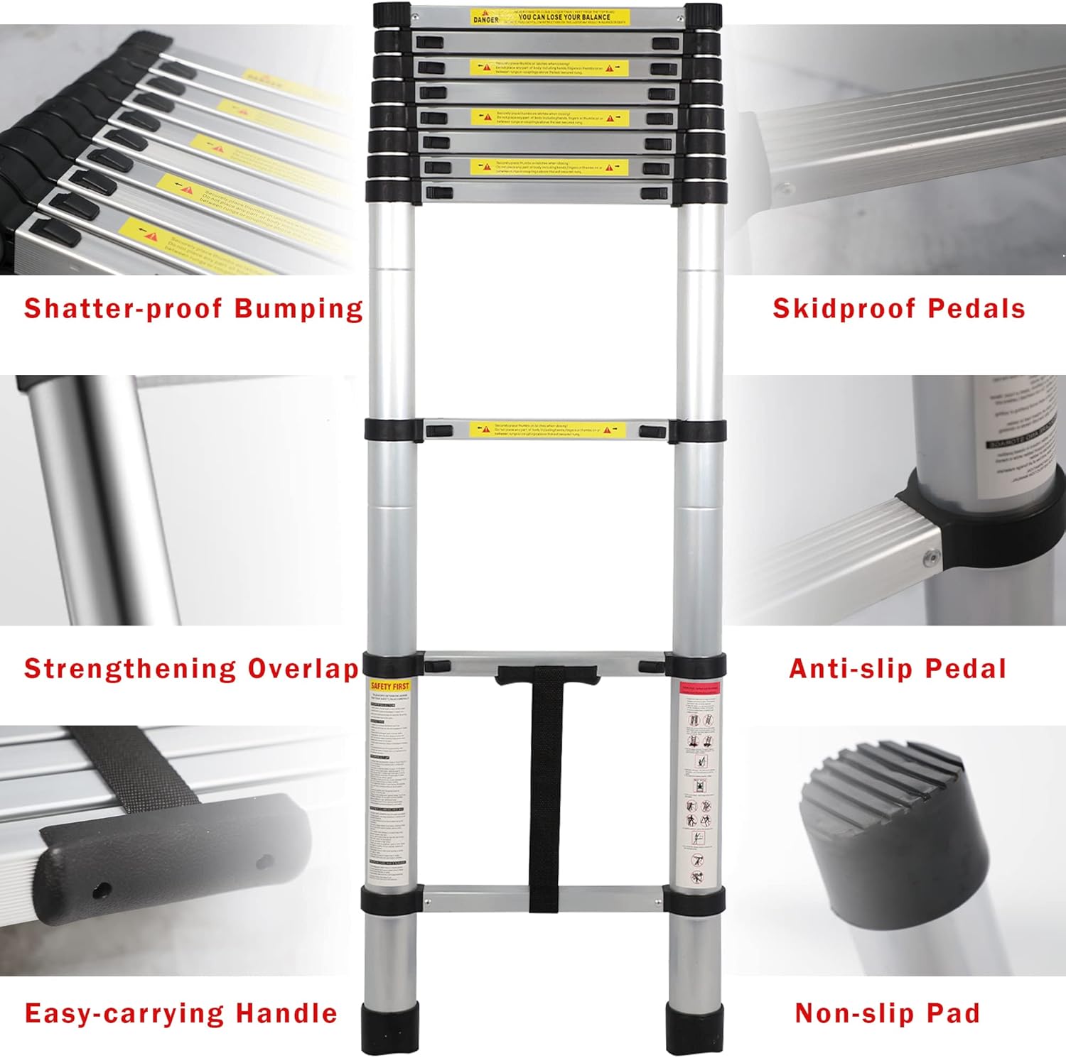 Telescoping Ladder,149.6'' Aluminum Lightweight Extension Ladder.