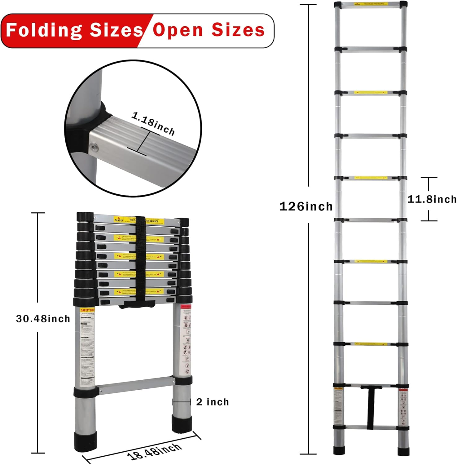 Telescoping Ladder,149.6'' Aluminum Lightweight Extension Ladder.