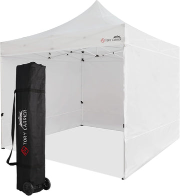 10x15 Pop Up Canopy, Commercial Tent Outdoor Party Canopies with Sidewalls,Instant Canopy SunWall, Foldable Shelter with Storage Bag,8 Stakes, 4 Canopy Sandbags, 4 Ropes, White Model.