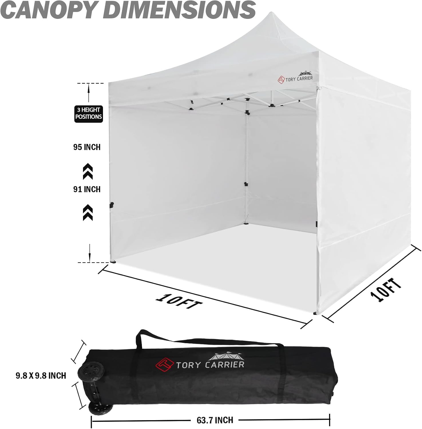 10x15 Pop Up Canopy, Commercial Tent Outdoor Party Canopies with Sidewalls,Instant Canopy SunWall, Foldable Shelter with Storage Bag,8 Stakes, 4 Canopy Sandbags, 4 Ropes, White Model.