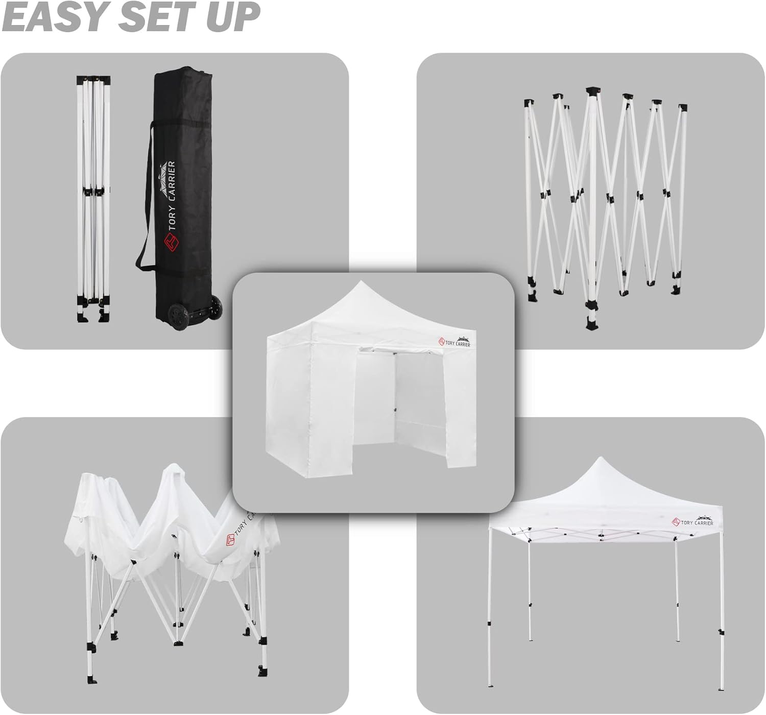 10x15 Pop Up Canopy, Commercial Tent Outdoor Party Canopies with Sidewalls,Instant Canopy SunWall, Foldable Shelter with Storage Bag,8 Stakes, 4 Canopy Sandbags, 4 Ropes, White Model.