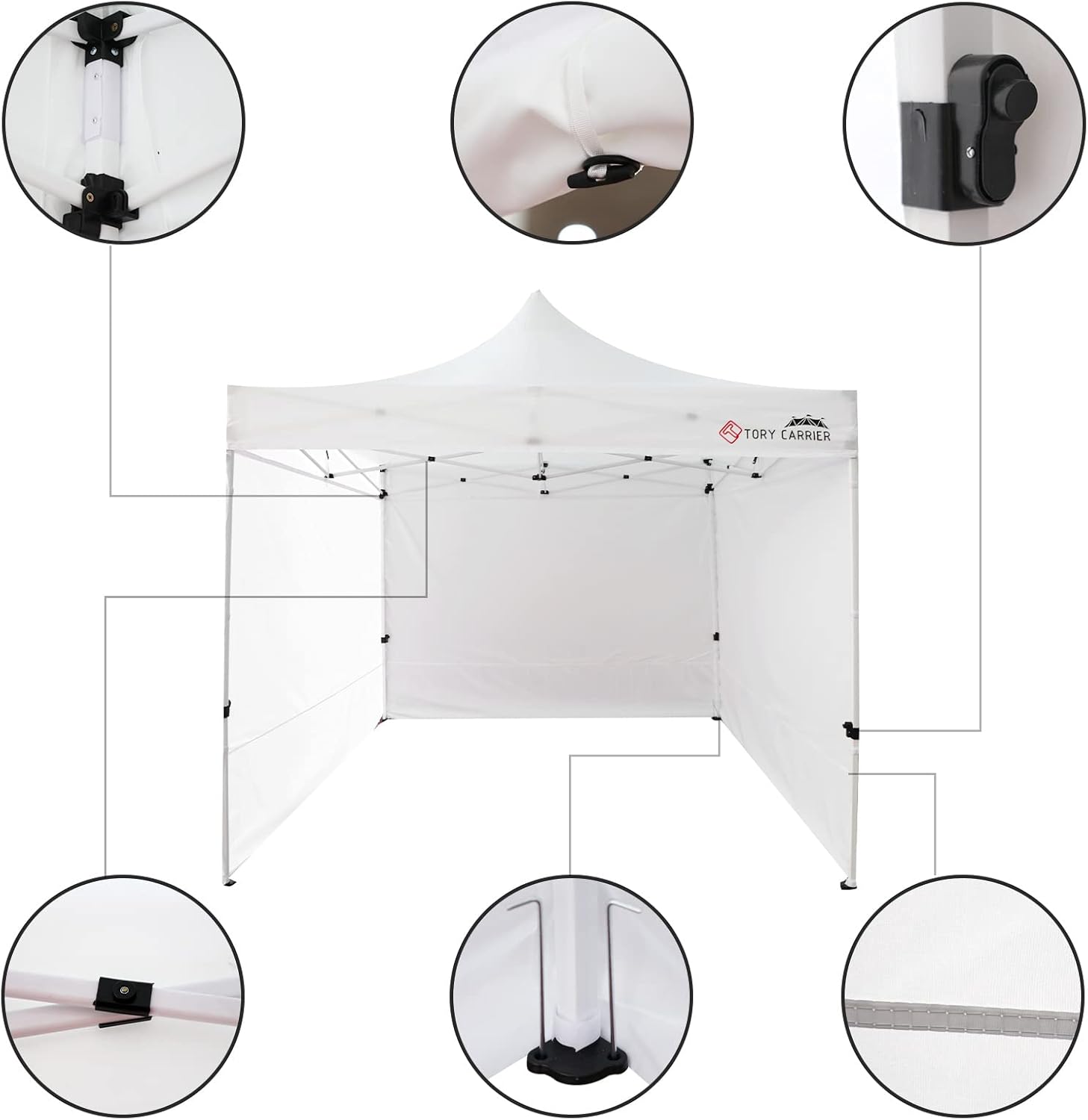 10x15 Pop Up Canopy, Commercial Tent Outdoor Party Canopies with Sidewalls,Instant Canopy SunWall, Foldable Shelter with Storage Bag,8 Stakes, 4 Canopy Sandbags, 4 Ropes, White Model.