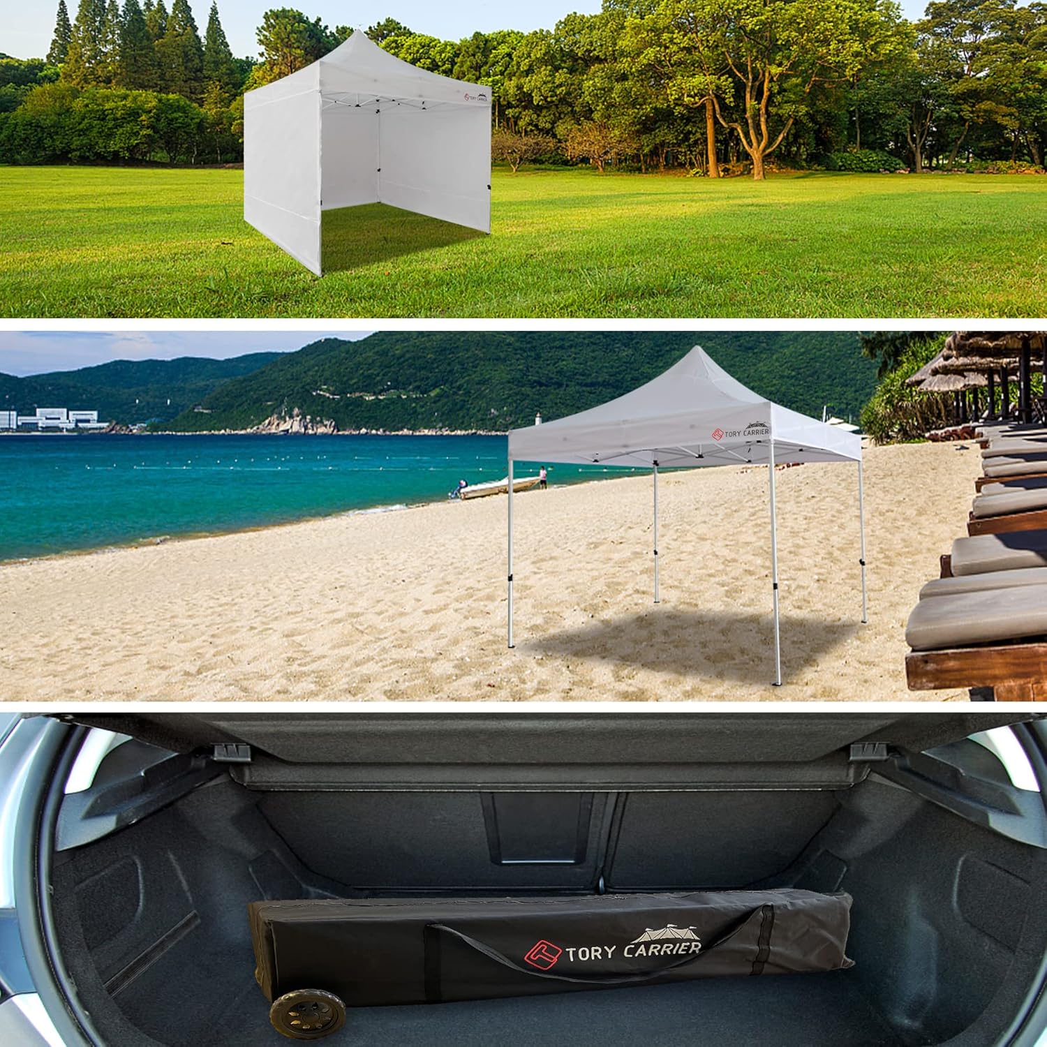 10x15 Pop Up Canopy, Commercial Tent Outdoor Party Canopies with Sidewalls,Instant Canopy SunWall, Foldable Shelter with Storage Bag,8 Stakes, 4 Canopy Sandbags, 4 Ropes, White Model.