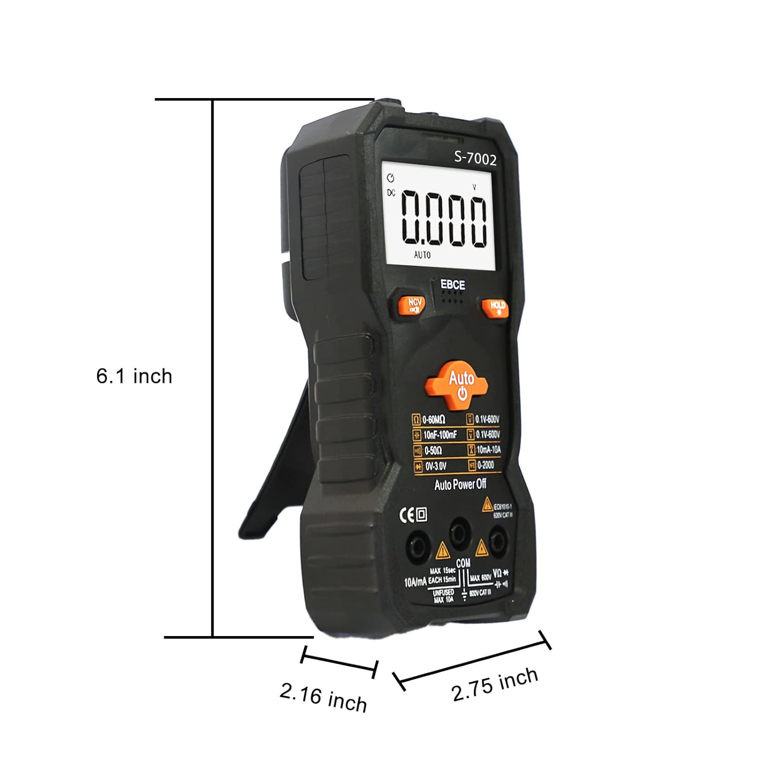 6000 Counts TRMS Digital Multimeter, Auto-Ranging Ohmmeter Voltage Tester with NCV Function for Measure Voltage Current Resistance Diodes Continuity, Black.