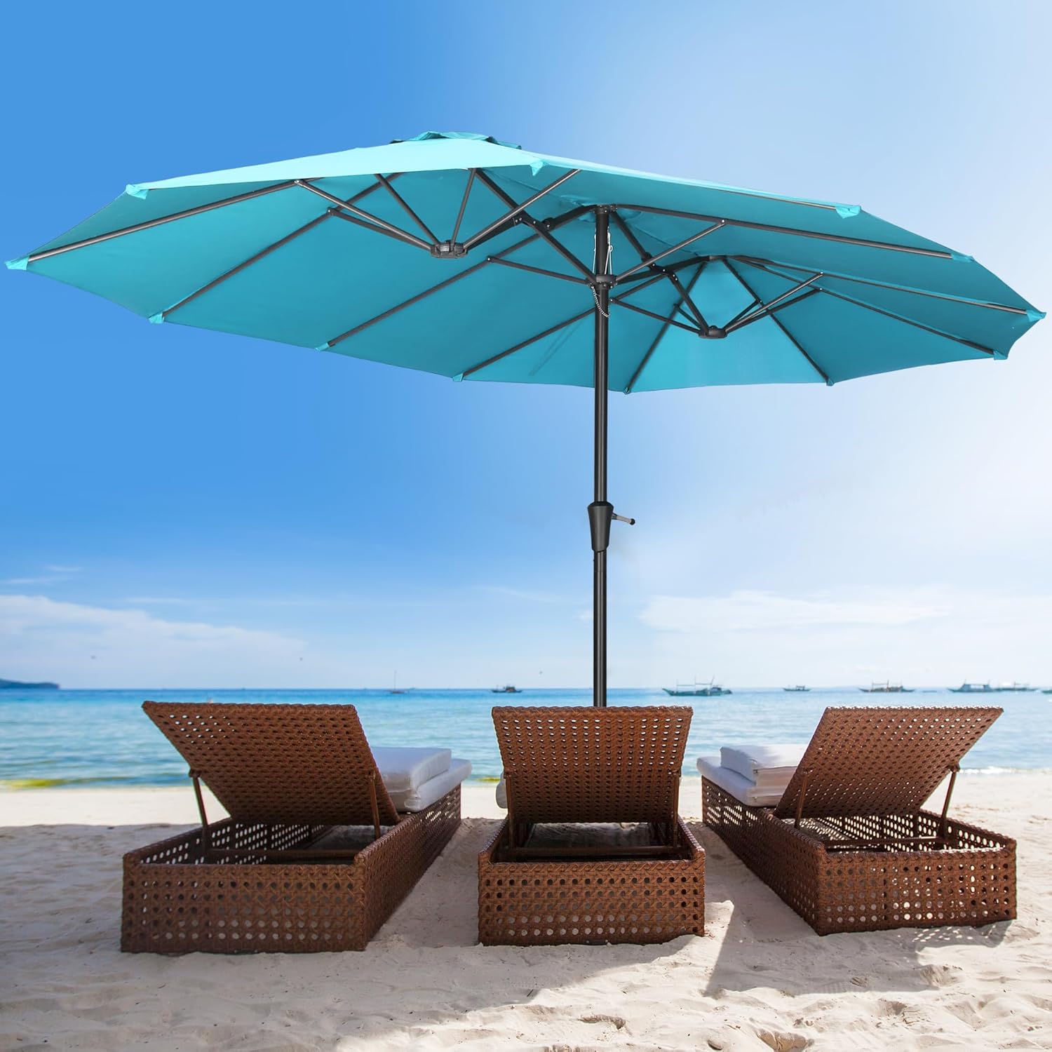 GDY 15FT Rectangular Patio Umbrella, Sun Protection & Easy Crank