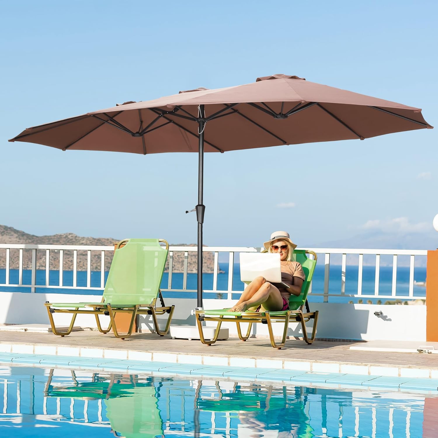 GDY 15 FT Rectangular Patio Umbrella Ultimate Sun Protection & Easy Crank  for Deck, Garden, Pool, Beach,OV-OTU032CF