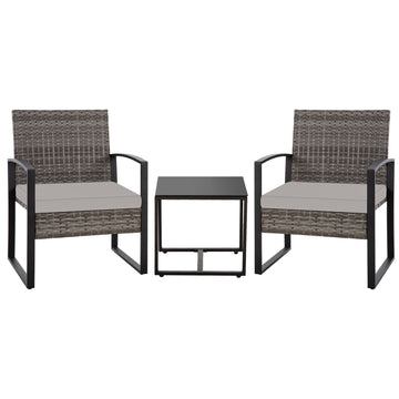 Ainfox 3 Piece Patio Bistro Set, Outdoor Furniture Set Wicker Rattan Chairs and Coffee Table Conversation Set.GYGY