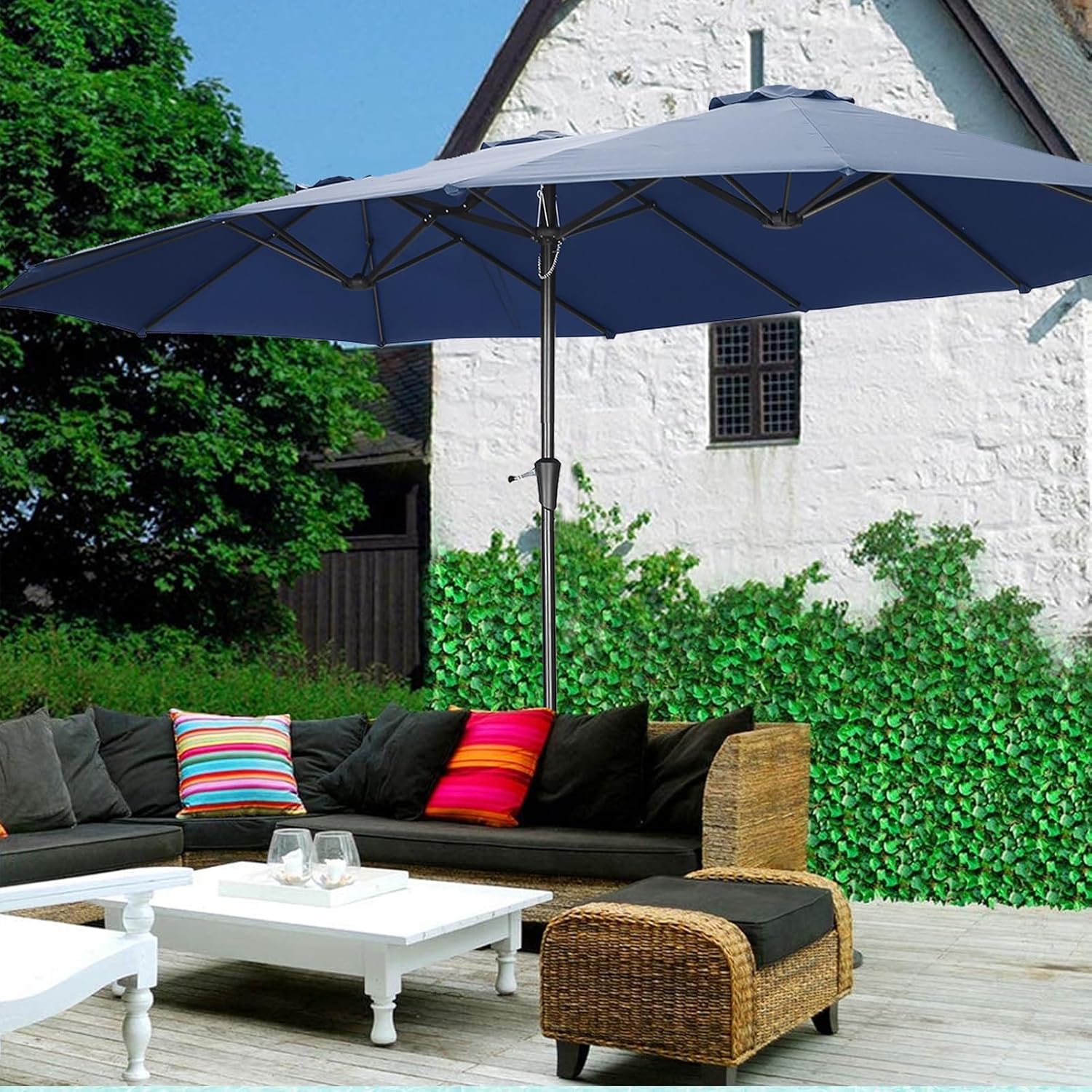 GDY 15 FT Rectangular Patio Umbrella Ultimate Sun Protection & Easy Crank  for Deck, Garden, Pool, Beach,OV-OTU032NB