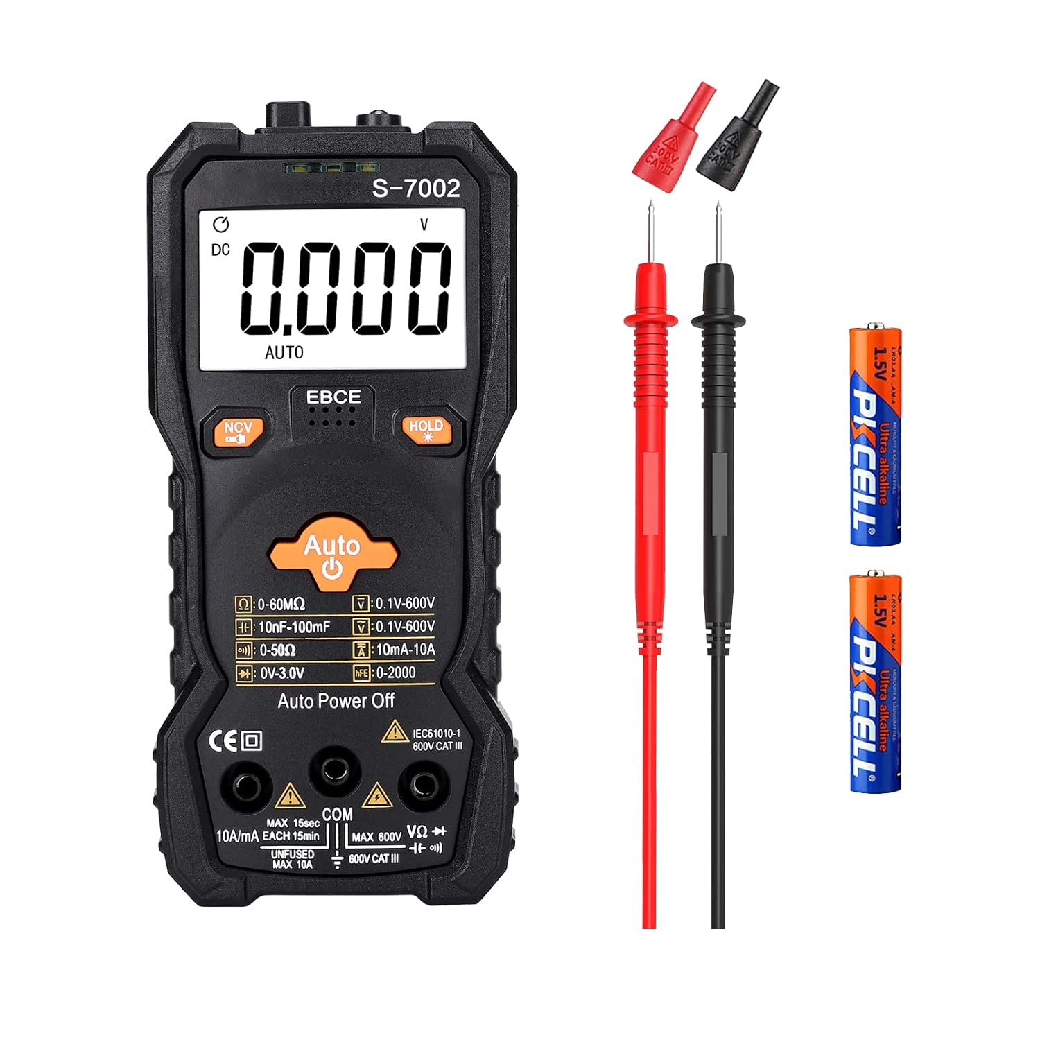 6000 Counts TRMS Digital Multimeter, Auto-Ranging Ohmmeter Voltage Tester with NCV Function for Measure Voltage Current Resistance Diodes Continuity, Black.
