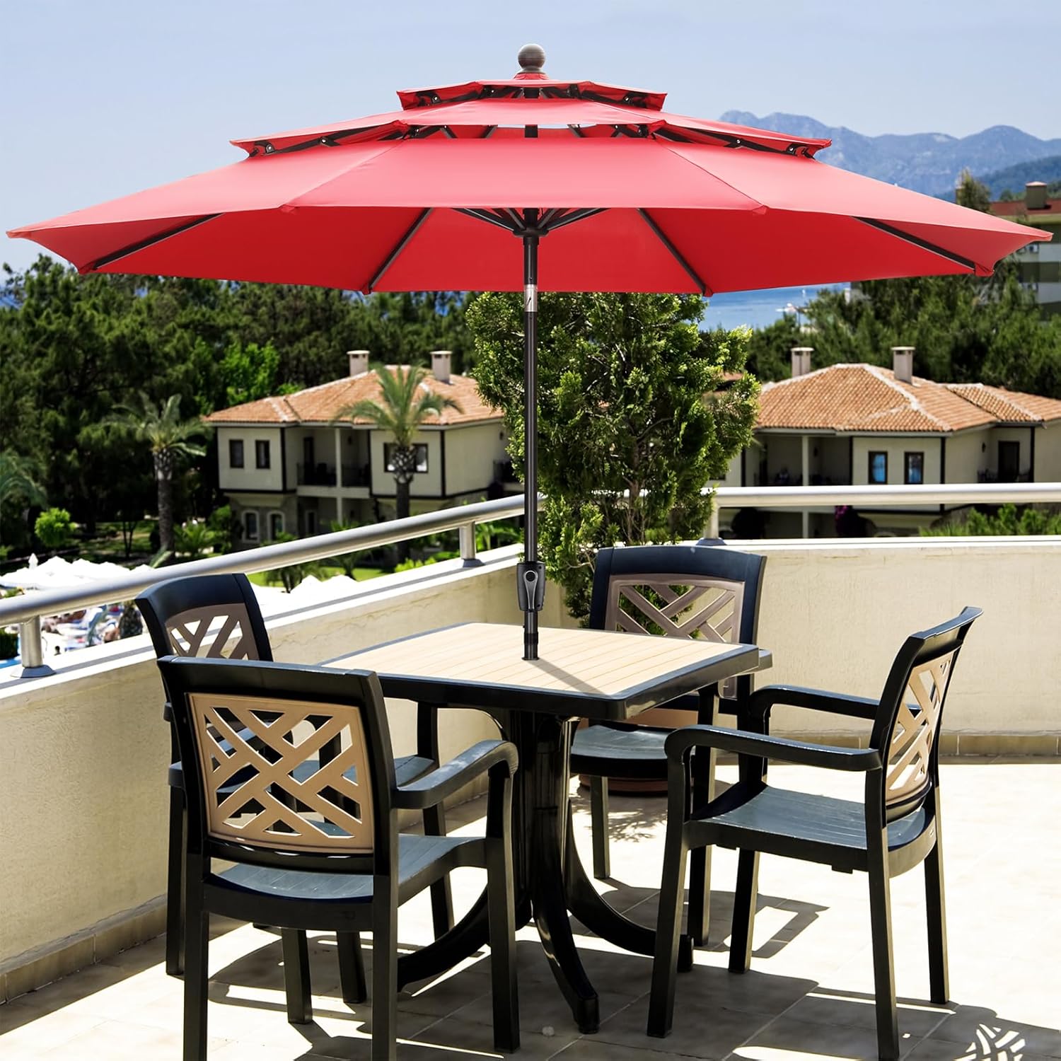 GDY 10FT Patio Umbrella, 3-Tier with Crank & Tilt for Garden, Pool