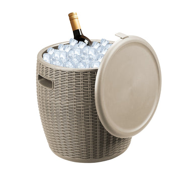 2 Style Portable Cool Bar Table Wicker Ice Bucket For Patio Home Party