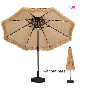 10ft 2 Tier Outdoor Thatched Tiki Umbrella with Tilt Hand crank,32 built-in LED lights  Hawaiian Style Beach Patio Umbrella