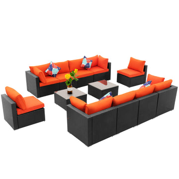 12 Pieces Outdoor Patio Furniture Sets Steel Frame PE Rattan Wicker Sectional Conversation Sofa Sets