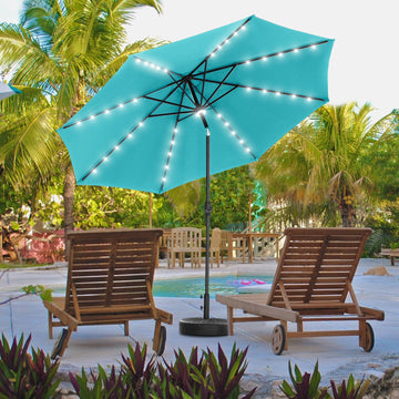 10Ft Solar Powered 40 LED Lighted Aluminum Patio Table Market Umbrella