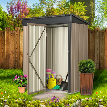 5 x 3 ft Outdoor Steel Storage Sheds + Free Patio Bar Table,  Garden  Wall  Tall Tool House£¨Black-brown£©