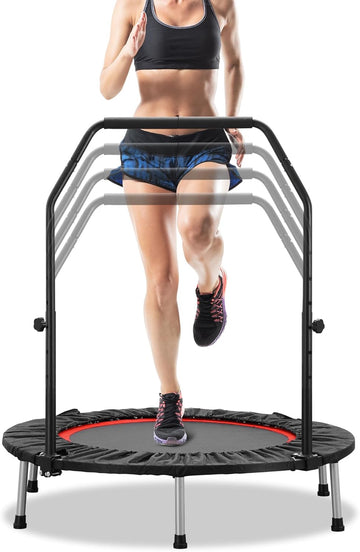 40 inch Foldable Mini Trampoline, Indoor Trampoline for Kids, Adults Indoor/Garden Workout, Fitness Rebounder with Adjustable Foam Handle, Max Load 330lbs