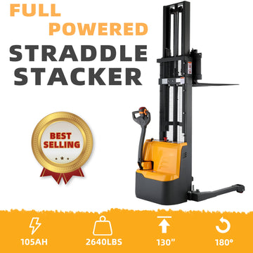 Powered Forklift Full Electric Walkie Stacker 2640lbs Cap. Straddle Legs. 130