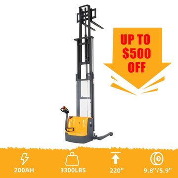 Powered Forklift Full Electric Walkie Stacker 3300 lbs Cap. 220