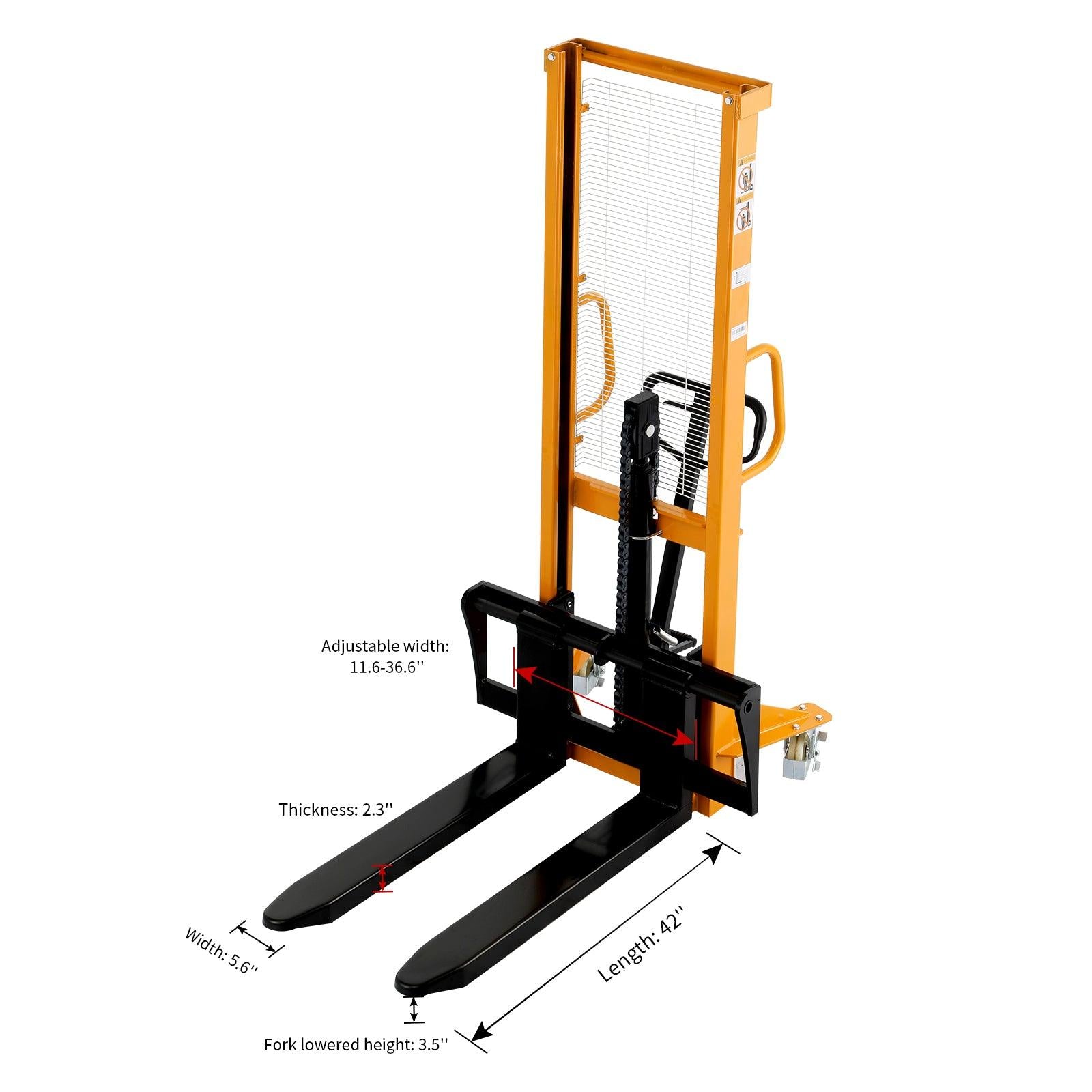 Apollolift Manual Hydraulic Stacker Pallet Stacker Adjustable Forks 2200lbs Cap. 63" Lift Height - APOLLOLIFT (6814949245096)