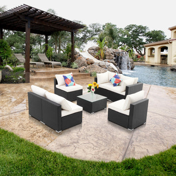 7 Pieces Outdoor Patio Furniture sets Steel Frame PE Rattan Wicker Sectional Conversation Sofa Sets