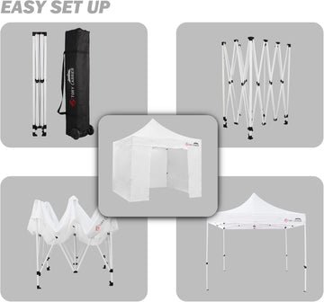 10x15 Pop Up Canopy, Commercial Tent Outdoor Party Canopies with Sidewalls,Instant Canopy SunWall, Foldable Shelter with Storage Bag,8 Stakes, 4 Canopy Sandbags, 4 Ropes, White Model