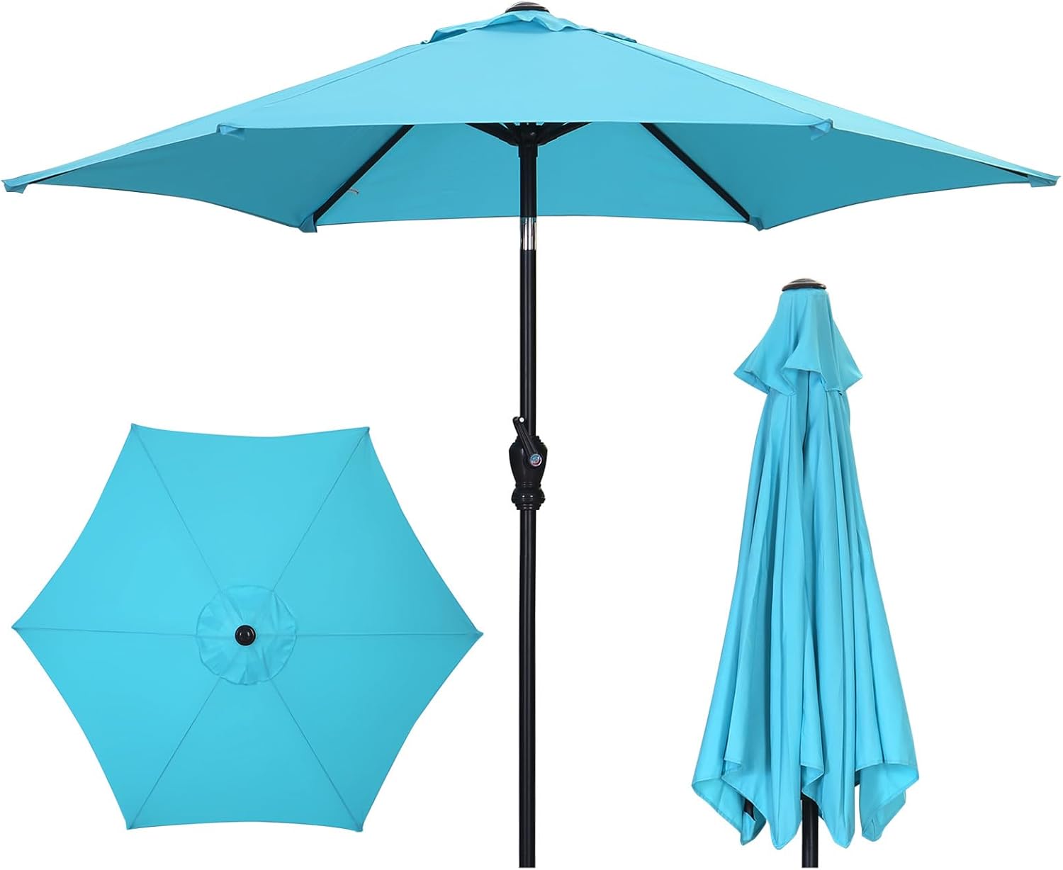 7.5FT Patio Umbrella Outdoor Table Umbrella,Market Umbrella with Push Button Tilt and Crank for Garden, Lawn, Deck, Backyard & Pool,Blue