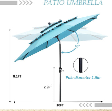 GDY Patio Umbrella 10FT, Outdoor Market Umbrella with 3 Tiers Adjustable Crank and Tilt, Perfect for Garden, Lawn, Backyard and Pool