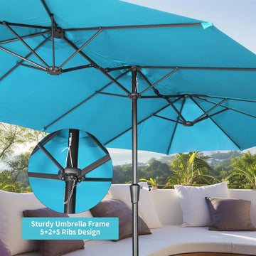 GDY 15 FT Rectangular Patio Umbrella Ultimate Sun Protection & Easy Crank for Deck, Garden, Pool, Beach,OV-OTU032BL