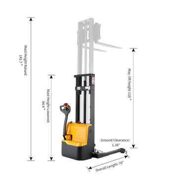 Powered Forklift Full Electric Walkie Stacker 2200lbs Cap. Straddle Legs. 118