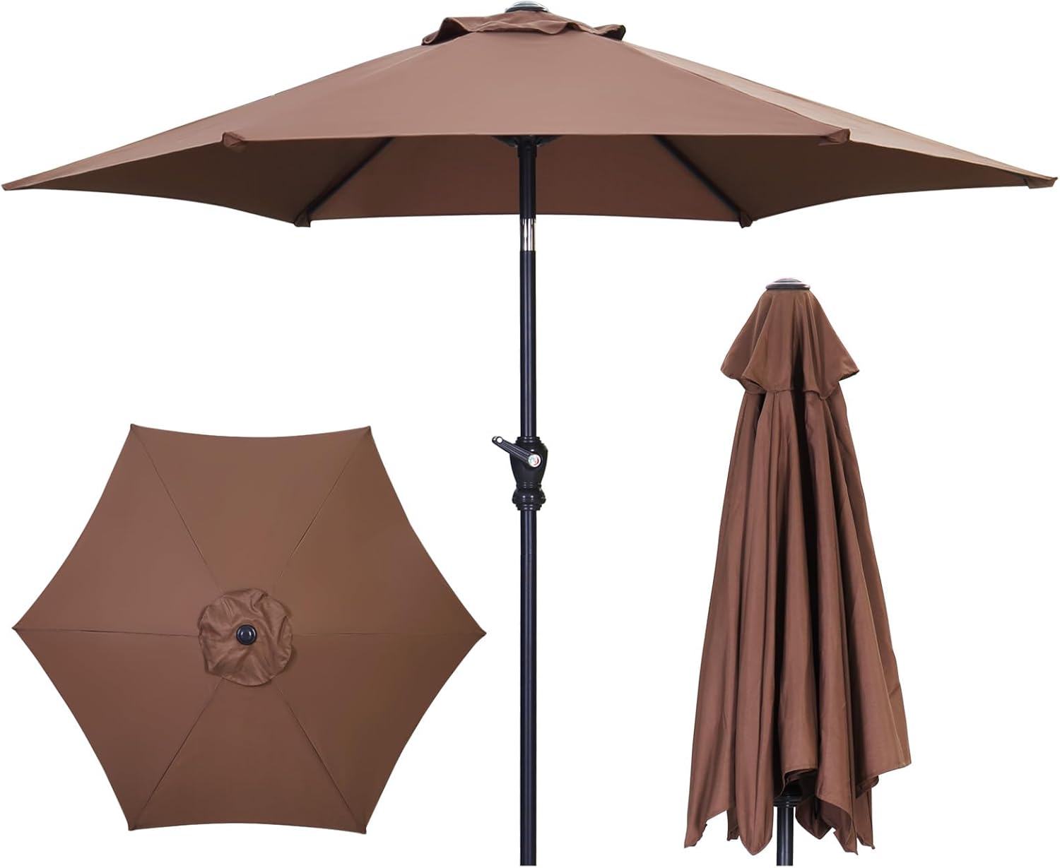 7.5FT Patio Umbrella Outdoor Table Umbrella,Market Umbrella with Push Button Tilt and Crank for Garden, Lawn, Deck, Backyard & Pool,COFFEE