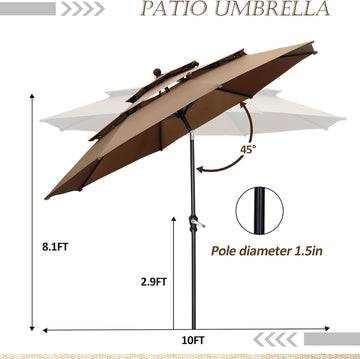 GDY Patio Umbrella 10FT, Outdoor Market Umbrella with 3 Tiers Adjustable Crank and Tilt, Perfect for Garden, Lawn, Backyard and Pool,OV-OTU031CF