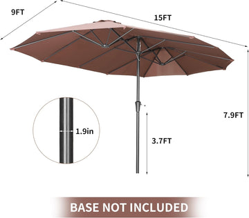 GDY 15 FT Rectangular Patio Umbrella Ultimate Sun Protection & Easy Crank for Deck, Garden, Pool, Beach,OV-OTU032CF