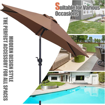 7.5FT Patio Umbrella Outdoor Table Umbrella,Market Umbrella with Push Button Tilt and Crank for Garden, Lawn, Deck, Backyard & Pool,COFFEE