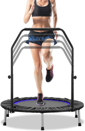 40 inch Foldable Mini Trampoline, Indoor Trampoline for Kids, Adults Indoor/Garden Workout, Fitness Rebounder with Adjustable Foam Handle, Max Load 330lbs,AF-TA017