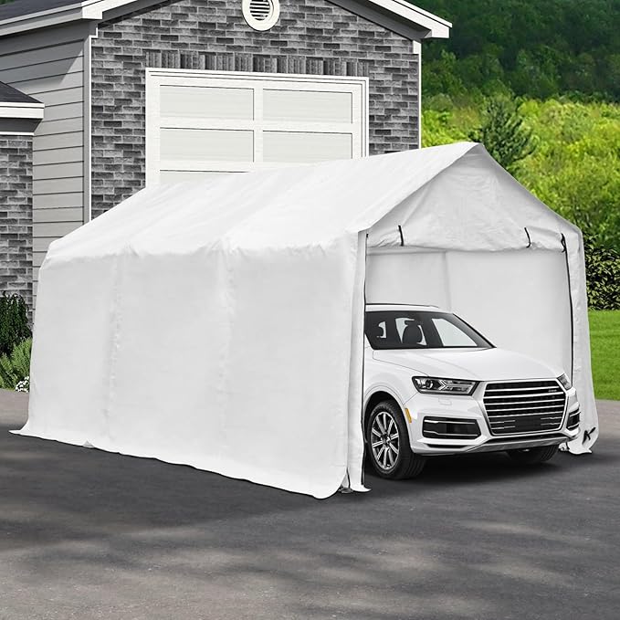 17x10 ft Carport Canopy Heavy Duty Waterproof Garage Car Shelter Storage Shed with Walls and 2 Doors