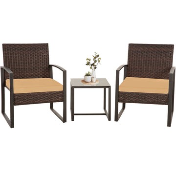 Ainfox 3 Piece Patio Bistro Set, Outdoor Furniture Set Wicker Rattan Chairs and Coffee Table Conversation Set,BRBR