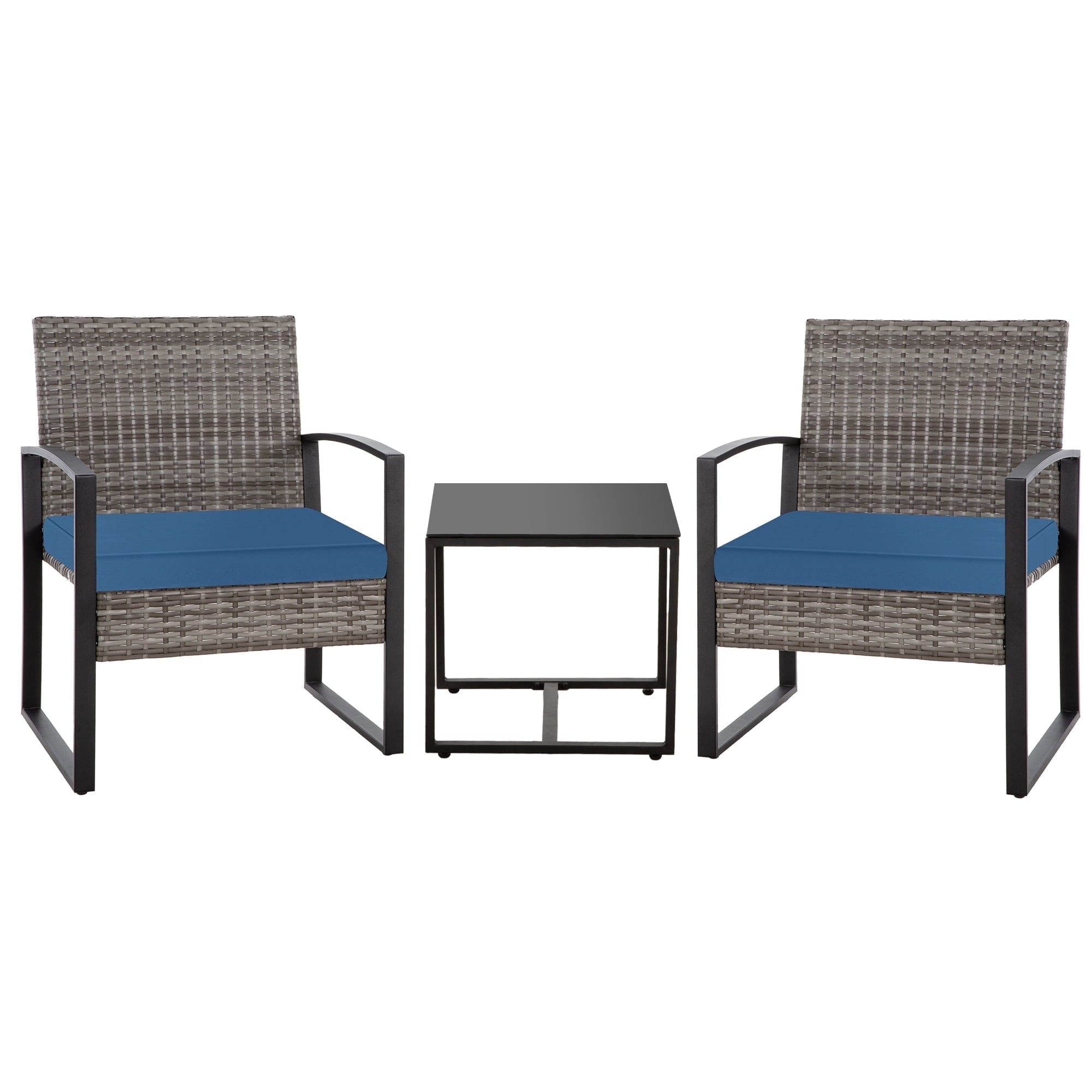 Ainfox 3 Piece Patio Bistro Set, Outdoor Furniture Set Wicker Rattan Chairs and Coffee Table Conversation Set,GYBL