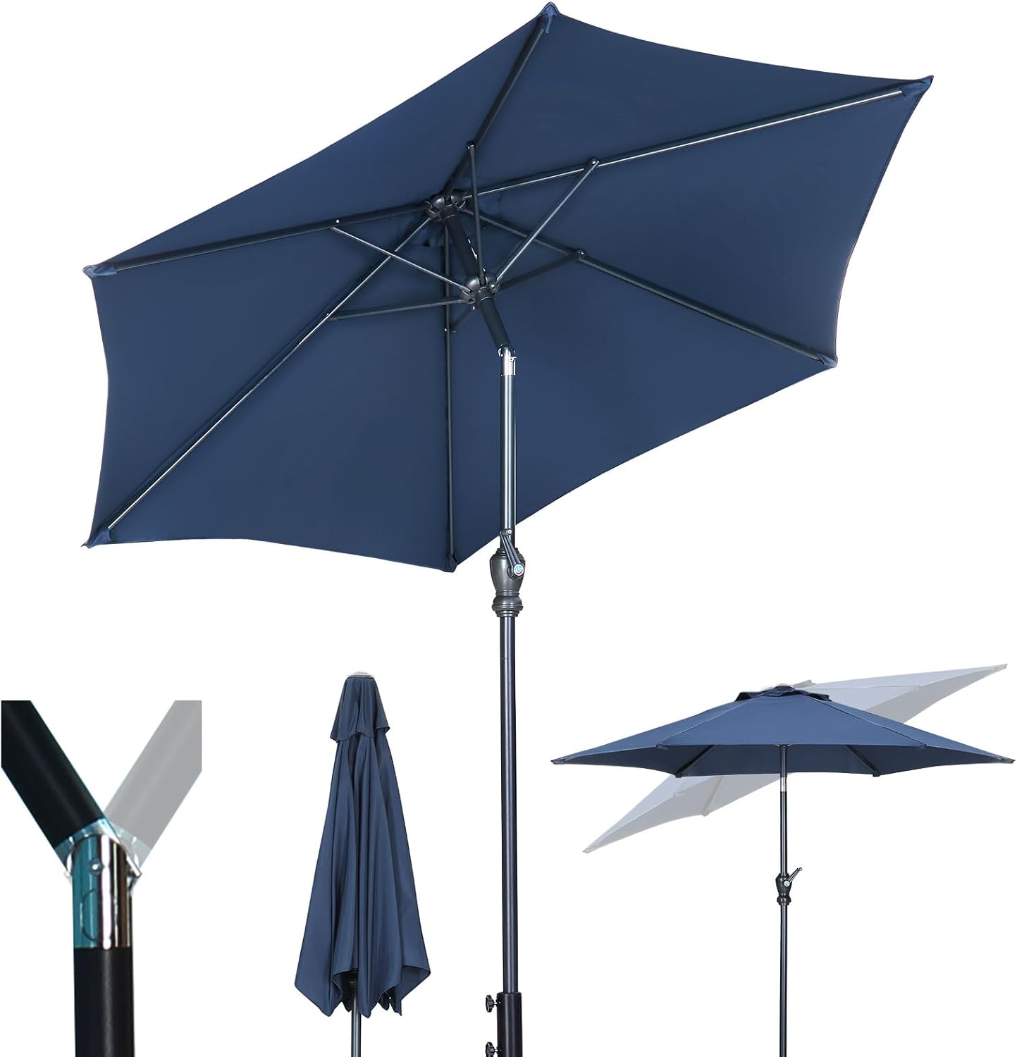 9FT Patio Umbrella Outdoor Table Umbrella with Push Button Tilt and Crank for Garden, Lawn, Deck, Backyard & Pool OV-OTU028NB