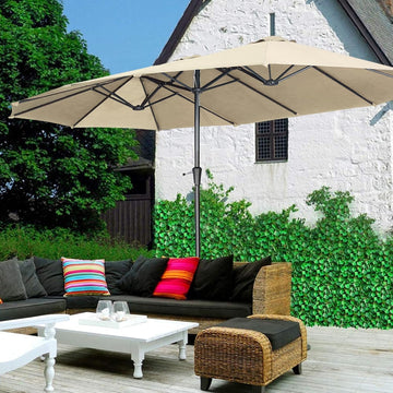 GDY 15 FT Rectangular Patio Umbrella Ultimate Sun Protection & Easy Crank for Deck, Garden, Pool, Beach,OV-OTU032KK