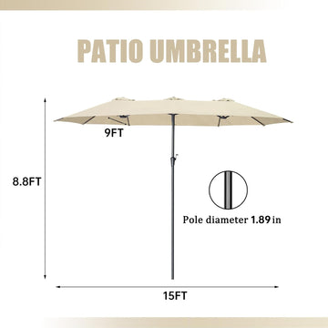 GDY 15 FT Rectangular Patio Umbrella Ultimate Sun Protection & Easy Crank for Deck, Garden, Pool, Beach,OV-OTU032KK