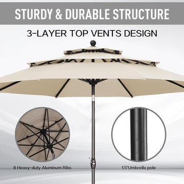 GDY Patio Umbrella 10FT, Outdoor Market Umbrella with 3 Tiers Adjustable Crank and Tilt, Perfect for Garden, Lawn, Backyard and Pool,OV-OTU031KK