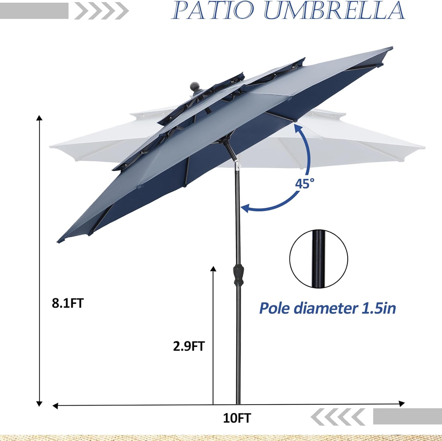 blue print patio umbrella GDY 10FT Patio Umbrella, 3-Tier with Crank & Tilt for Garden, Pool