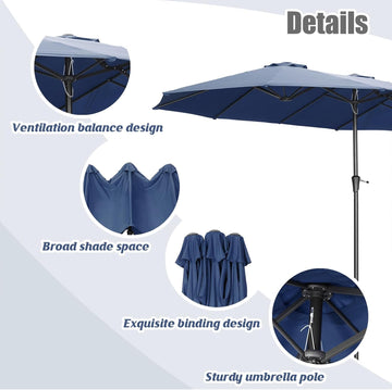 GDY 15 FT Rectangular Patio Umbrella Ultimate Sun Protection & Easy Crank for Deck, Garden, Pool, Beach,OV-OTU032NB