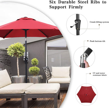 7.5FT Patio Umbrella Outdoor Table Umbrella,Market Umbrella with Push Button Tilt and Crank for Garden, Lawn, Deck, Backyard & Pool,Red