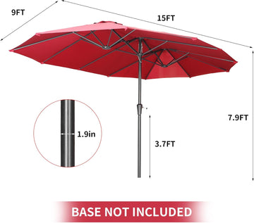 GDY 15 FT Rectangular Patio Umbrella Ultimate Sun Protection & Easy Crank for Deck, Garden, Pool, Beach,OV-OTU032RD