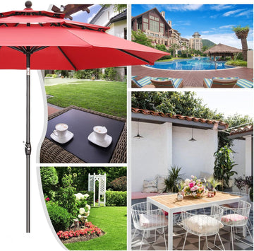 GDY Patio Umbrella 10FT, Outdoor Market Umbrella with 3 Tiers Adjustable Crank and Tilt, Perfect for Garden, Lawn, Backyard and Pool,OV-OTU031RD