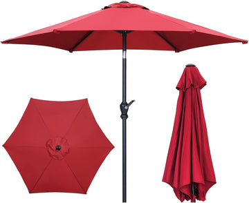 7.5FT Patio Umbrella Outdoor Table Umbrella,Market Umbrella with Push Button Tilt and Crank for Garden, Lawn, Deck, Backyard & Pool,Red