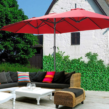 GDY 15 FT Rectangular Patio Umbrella Ultimate Sun Protection & Easy Crank for Deck, Garden, Pool, Beach,OV-OTU032RD