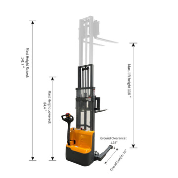 Forklift Lithium Battery Full Electric Walkie Stacker 2640lbs Cap. Straddle Legs. 118